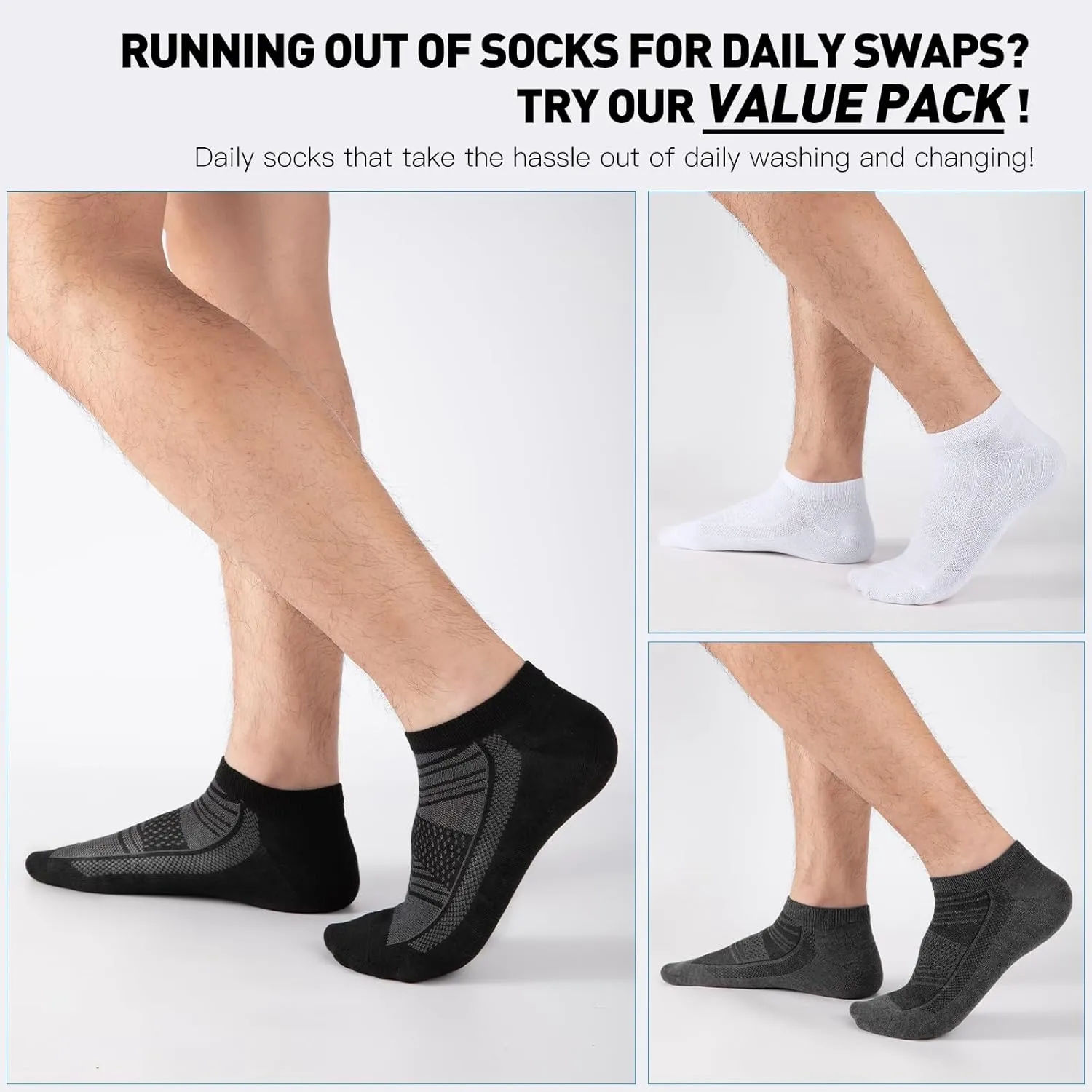 15 Pairs 3 Styles No Show Socks for Men ?CBreathable Thin Low Cut Ankle Socks Bulk Pack, Fits Shoe Size 8-12