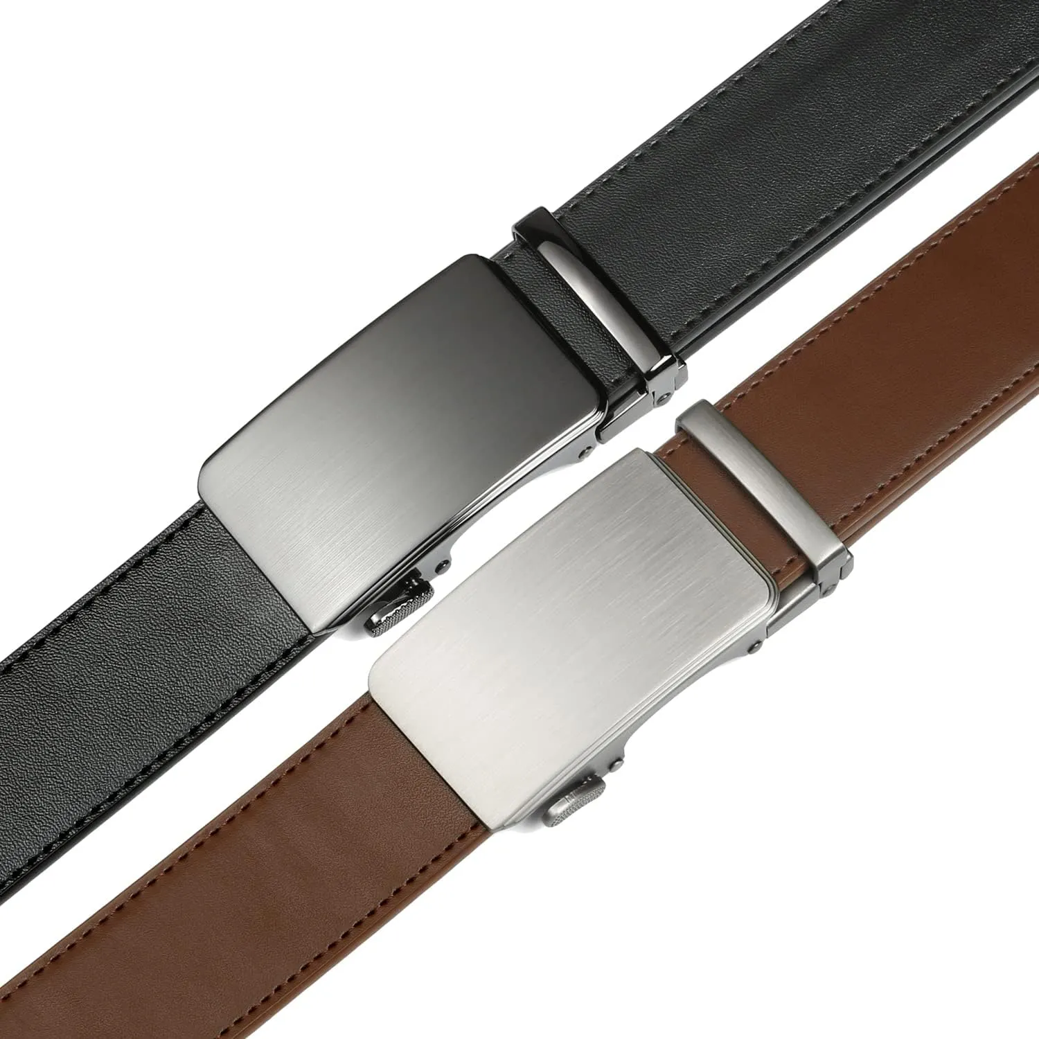 2 Pack Ratchet Belt 1 3/8", Mens leather Dress Belt in Gift Set Size 28"-62" Adjustable waist Trim to Fit