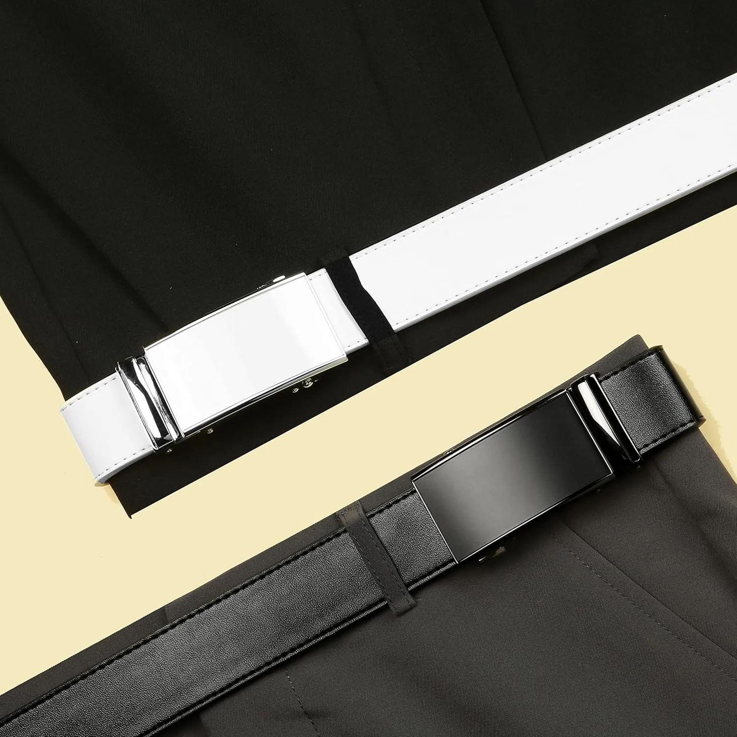 2 Pack Ratchet Belt 1 3/8", Mens leather Dress Belt in Gift Set Size 28"-62" Adjustable waist Trim to Fit