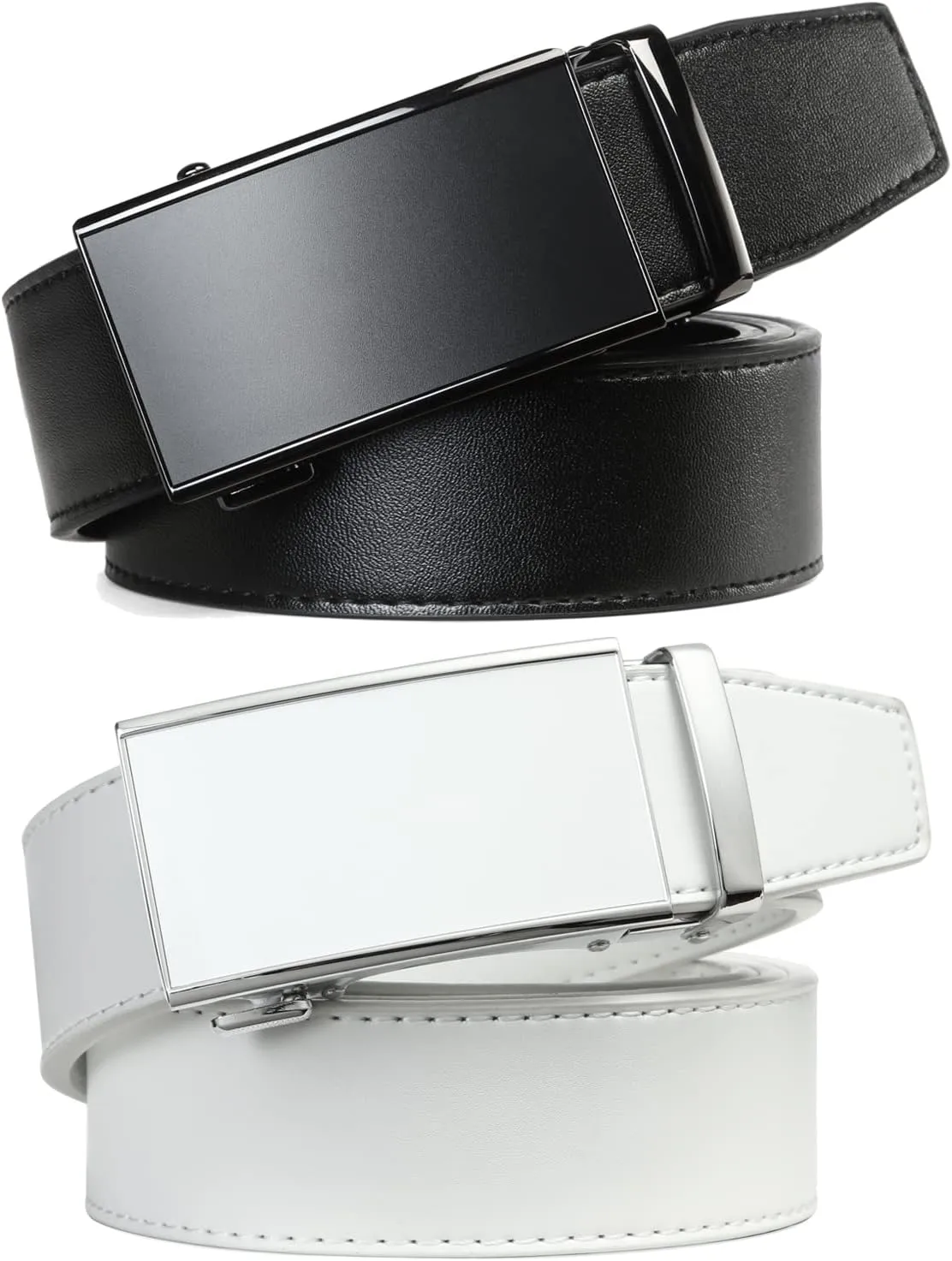 2 Pack Ratchet Belt 1 3/8", Mens leather Dress Belt in Gift Set Size 28"-62" Adjustable waist Trim to Fit