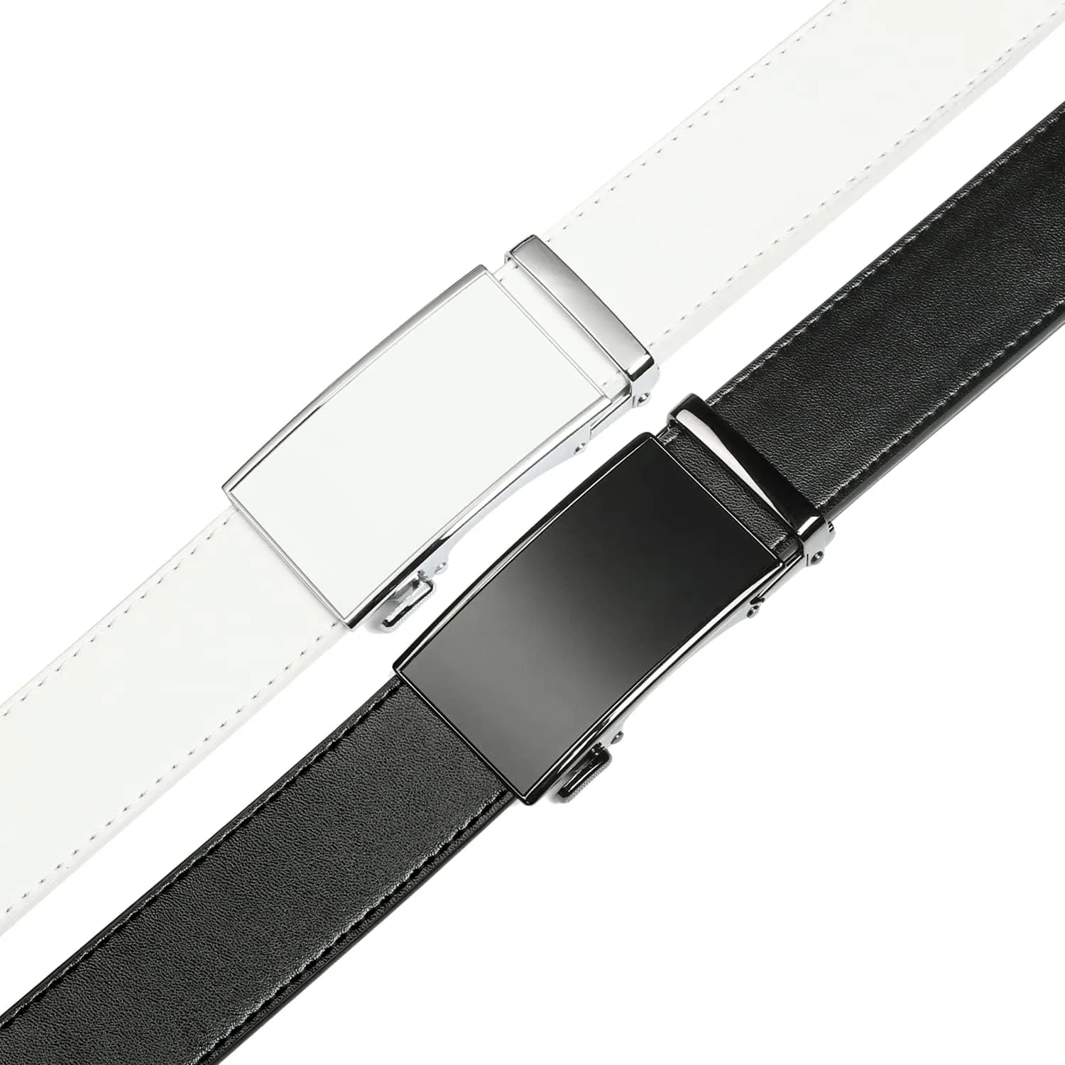 2 Pack Ratchet Belt 1 3/8", Mens leather Dress Belt in Gift Set Size 28"-62" Adjustable waist Trim to Fit