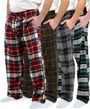 Andrew Scott Men's 4 Pack Cotton Flannel Pajama Sleep Pant | Drawstring Lounge Pants