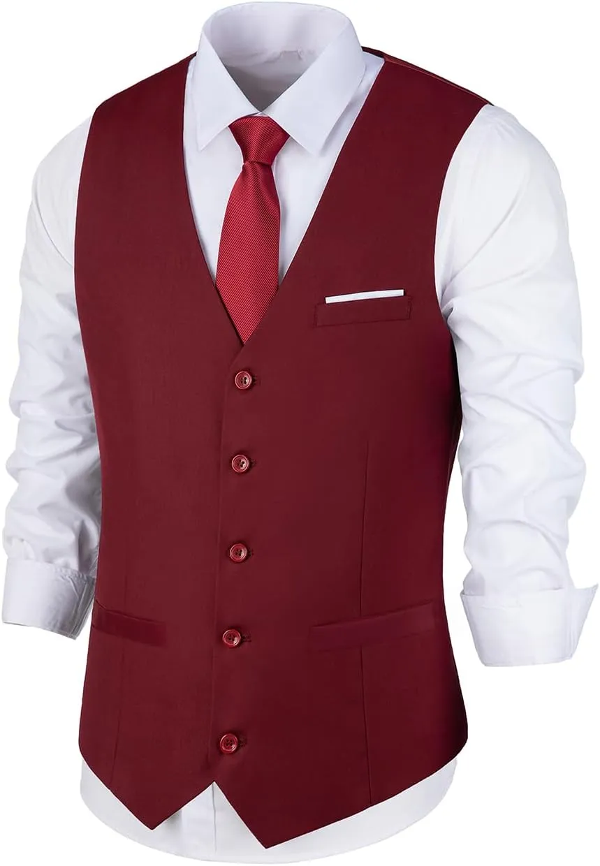 Bakerbear Mens Suit Vests V-Neck Casual Vest Dress for Men Formal Tuxedo Wedding Vests Men's Waistcoat