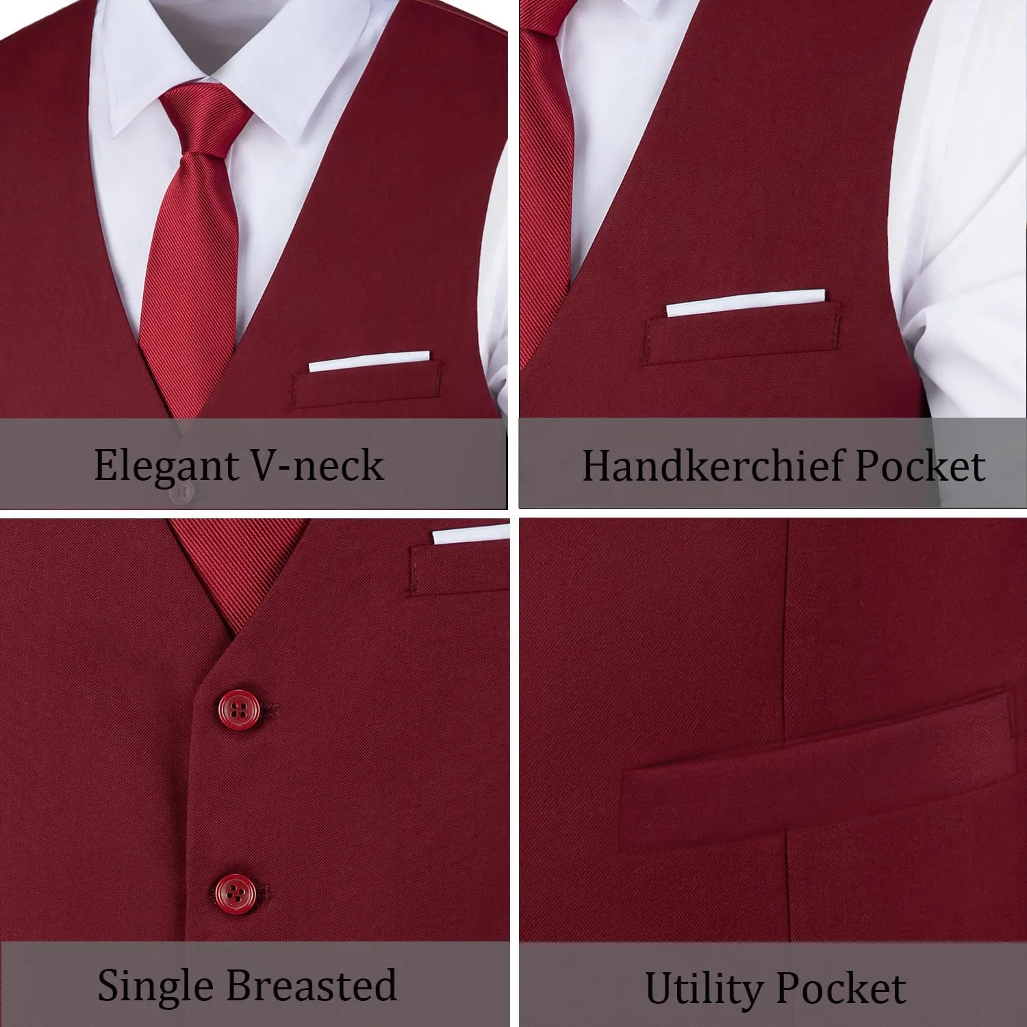 Bakerbear Mens Suit Vests V-Neck Casual Vest Dress for Men Formal Tuxedo Wedding Vests Men's Waistcoat