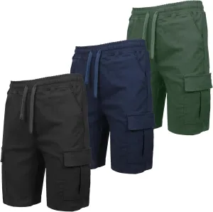Galaxy by Harvic 3-Pack Men??s Stretch Pull-On Cargo Shorts ?C Elastic Waist, Drawstring, 6 Pockets, 4-Way Flex Fabric (S-2XL)