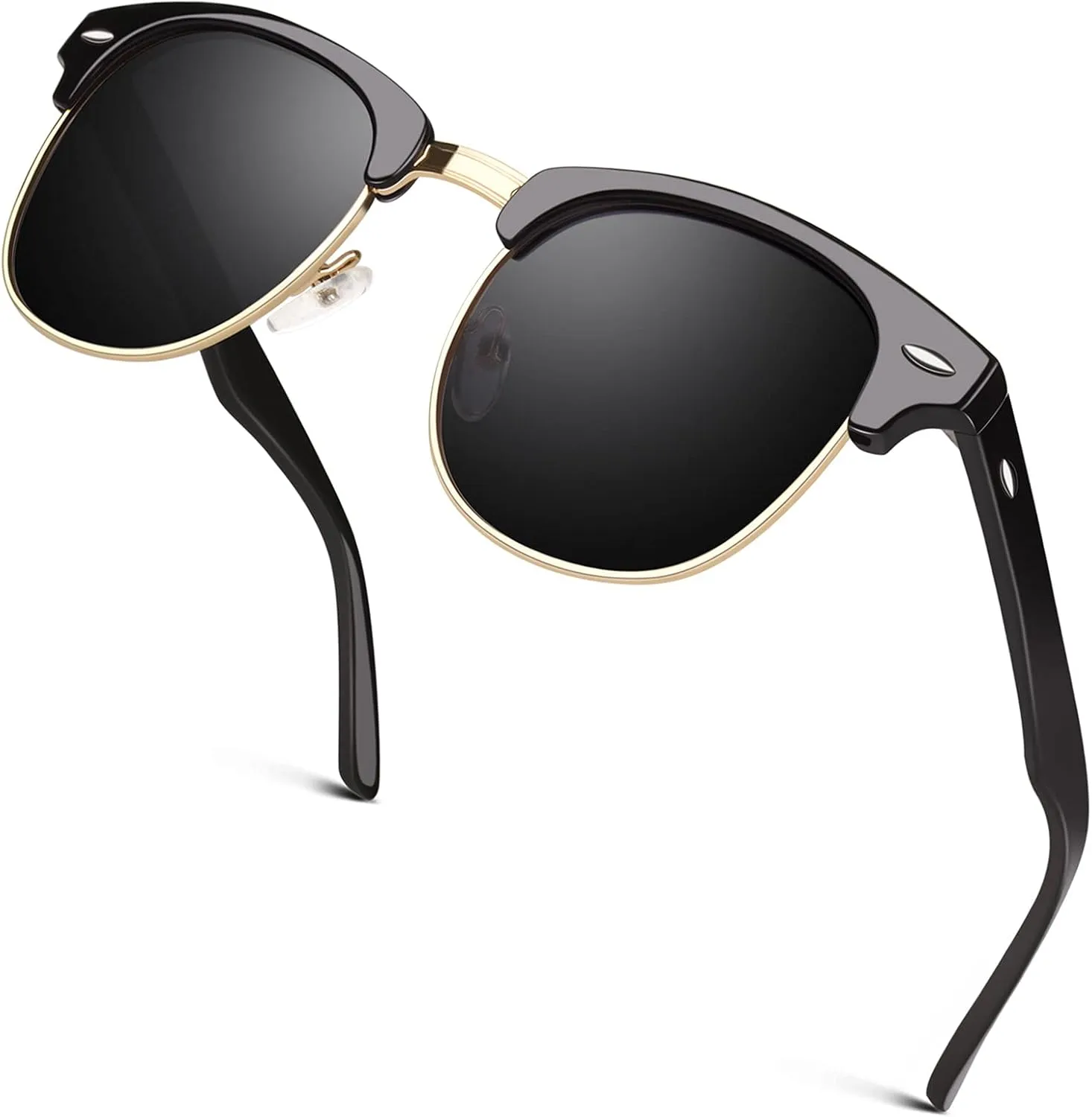 GQUEEN Classic Horn Rimmed Semi Rimless Polarized Sunglasses for Men Women GQO6