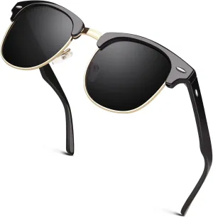 GQUEEN Classic Horn Rimmed Semi Rimless Polarized Sunglasses for Men Women GQO6