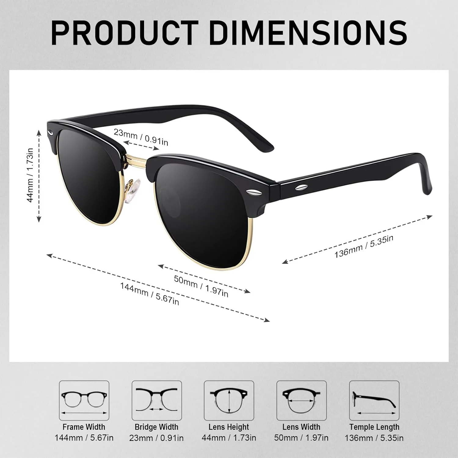 GQUEEN Classic Horn Rimmed Semi Rimless Polarized Sunglasses for Men Women GQO6