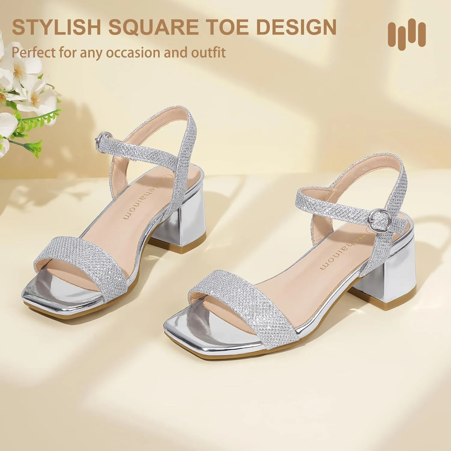 Hehainom Girls Heels Dress Shoes Square Toe Sandals Flower Girl Party Wedding Church Little Big Kid Shoes