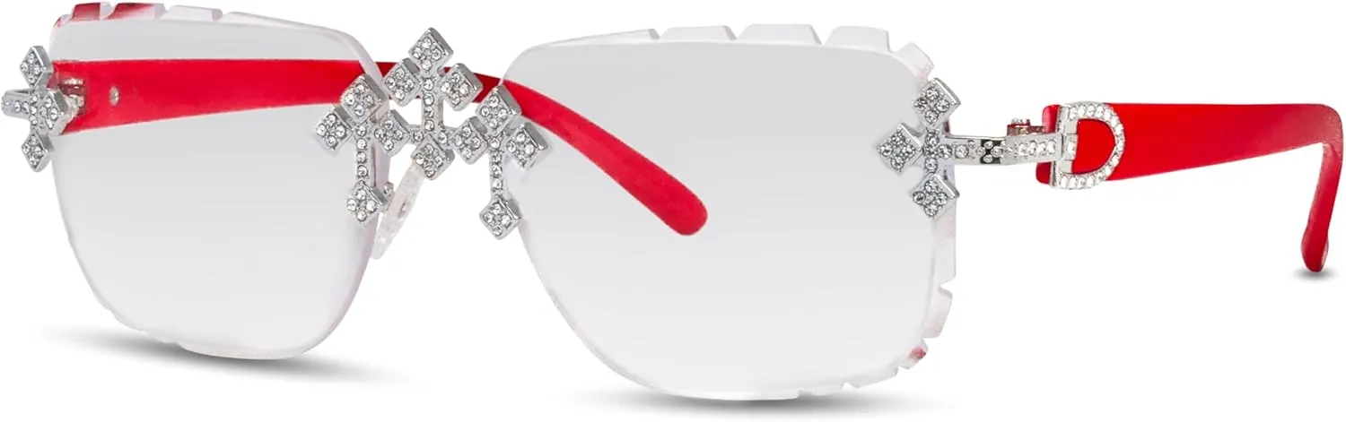 ICE STAR Triple Cross Iced-Out Sunglasses ?C Frameless Design Shades for Men & Women, Hip-Hop Fashion Eyewear