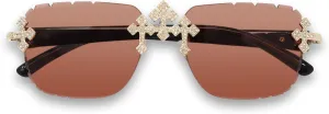 ICE STAR Triple Cross Iced-Out Sunglasses ?C Frameless Design Shades for Men & Women, Hip-Hop Fashion Eyewear