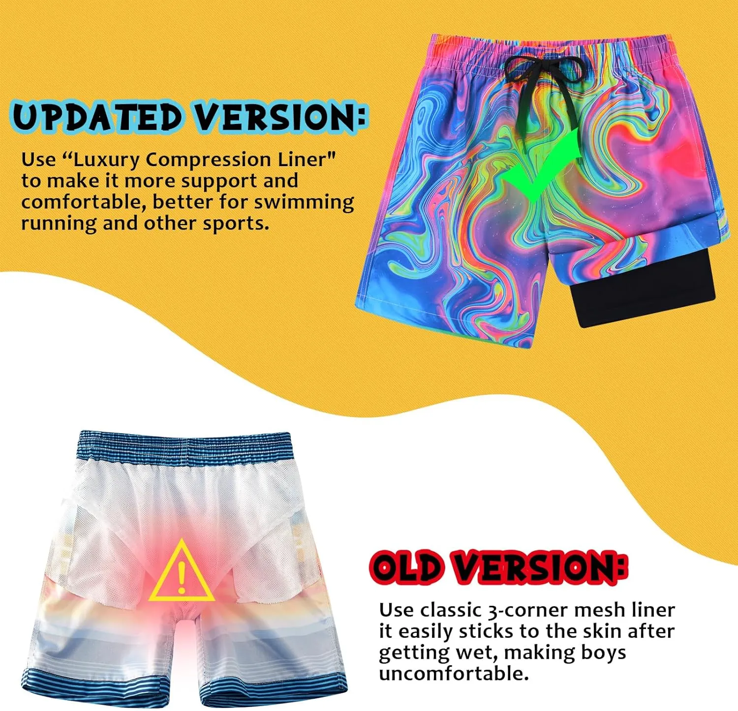 Idgreatim 5-16T Boys Swim Trunks with Compression Liner Summer Beach Quick Dry Swimsuit Bathing Suit