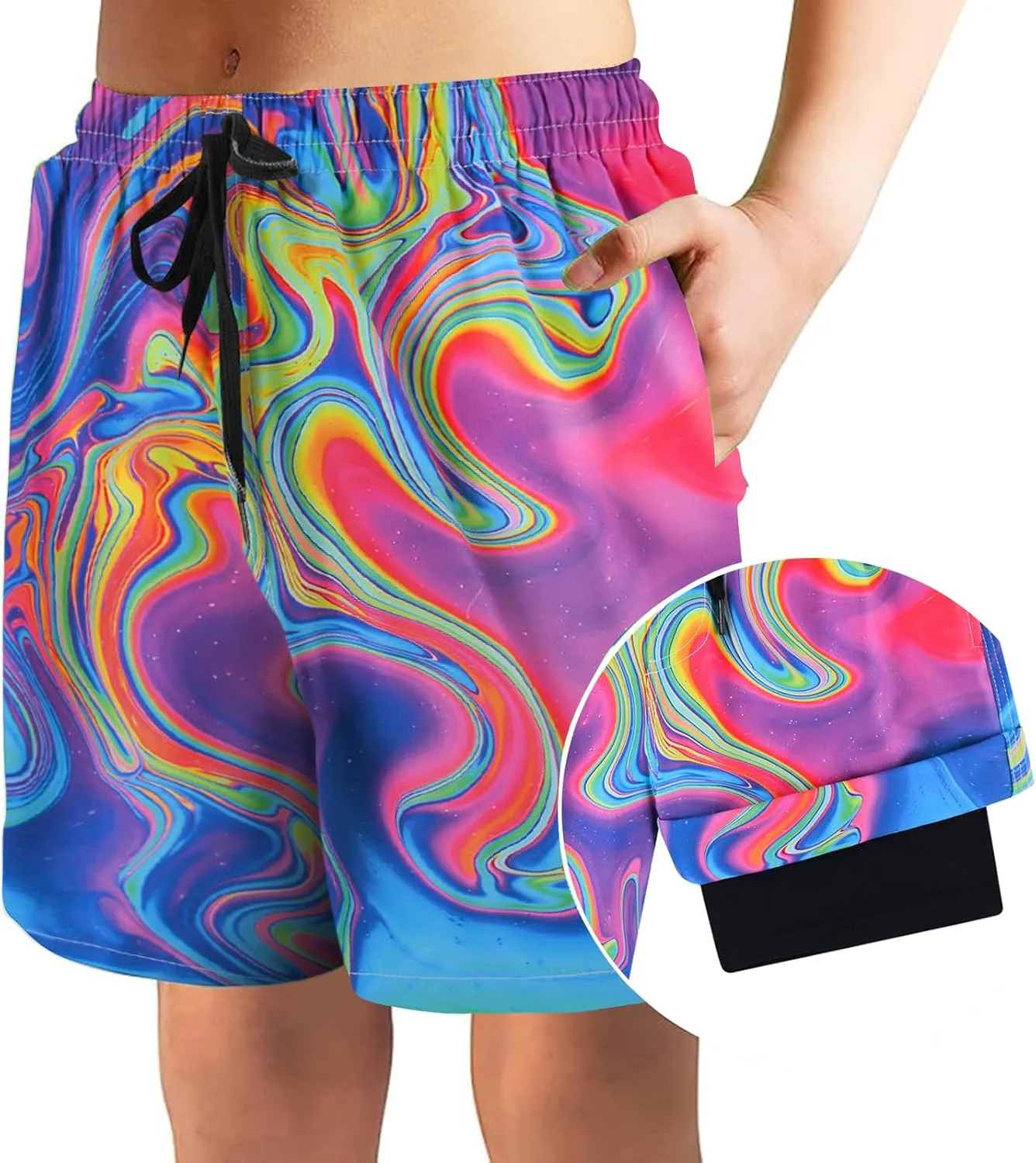 Idgreatim 5-16T Boys Swim Trunks with Compression Liner Summer Beach Quick Dry Swimsuit Bathing Suit