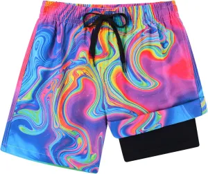 Idgreatim 5-16T Boys Swim Trunks with Compression Liner Summer Beach Quick Dry Swimsuit Bathing Suit