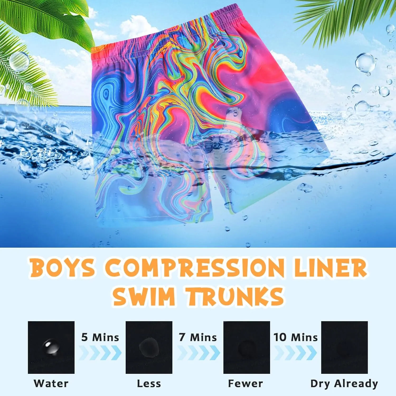 Idgreatim 5-16T Boys Swim Trunks with Compression Liner Summer Beach Quick Dry Swimsuit Bathing Suit