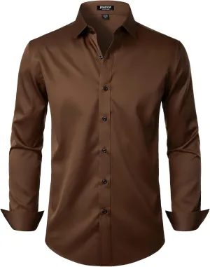 Men's Stretch Wrinkle Free Dress Shirts Formal Wedding Prom Long Sleeve Button Down Shirt