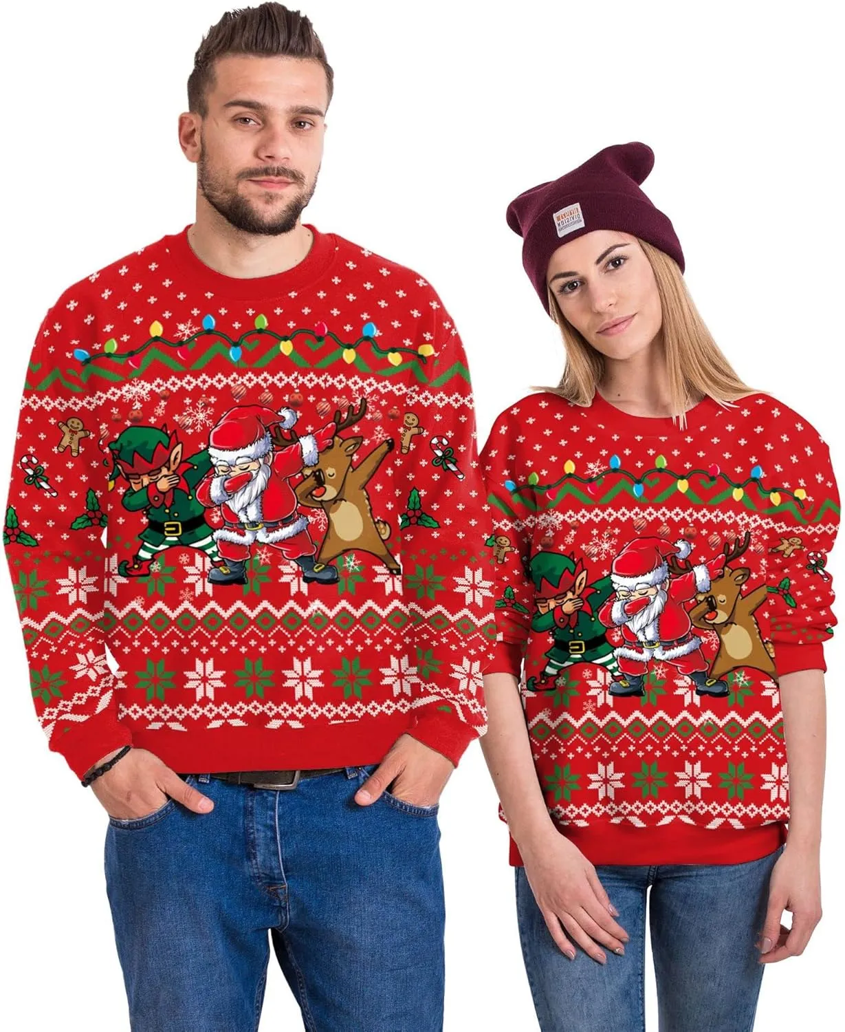 Plus Size Ugly Christmas Sweatshirt, Christmas Couples Crewneck Sweatshirts Unisex Long Sleeve Pullover Top