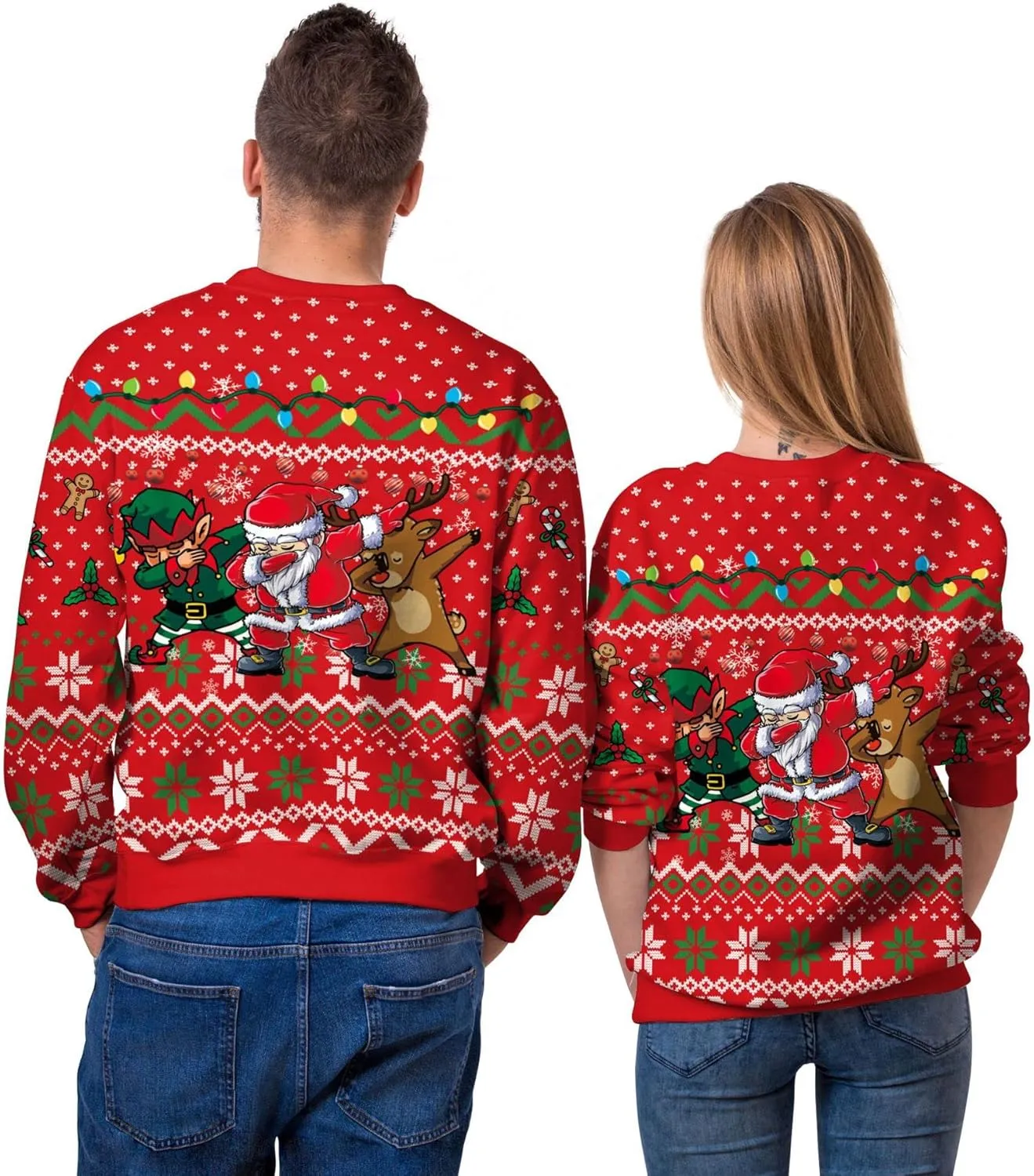 Plus Size Ugly Christmas Sweatshirt, Christmas Couples Crewneck Sweatshirts Unisex Long Sleeve Pullover Top