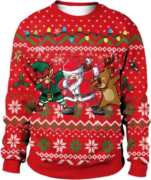 Plus Size Ugly Christmas Sweatshirt, Christmas Couples Crewneck Sweatshirts Unisex Long Sleeve Pullover Top